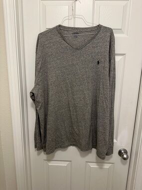 Polo by Ralph Lauren Gray V-Neck Long Sleeve Tee XXL